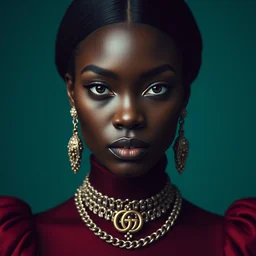 gucci black queen fine portrait, symmetrical features, gucci photoshoting, photo shooting gucci, by tom bagshaw and gucci