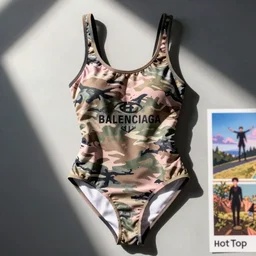 balenciaga military camo pastel gothic swimsuit, hot topic anime style