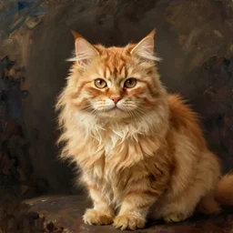 fluffy orange - eared cat, oil painting by rembrandt