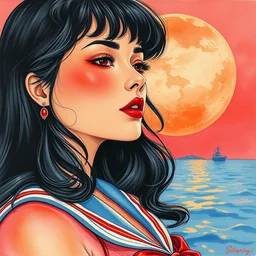 the sailor mars. beautiful, realistic painting by mucha and kuvshinov and bilibin and malevich. synthwave watercolor, thick lining, manga, soviet realism
