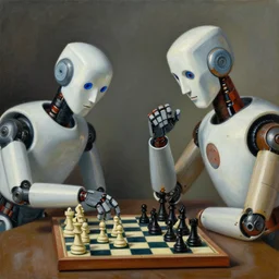 portrait of two robots playing chess, highly detailed, painting by otto dix, 8 k