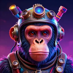 movie poster of a trippy ape head with a steampunk space helmet with multicolored glowing tubes and cables, crisp, trippy, fluorescent colors, insanely detailed, 3 d render, front shot, 3 5 mm