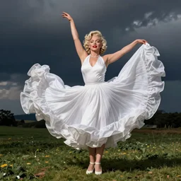 donald trump as marilyn monroe flying skirt pose, by sam shaw, realistic, detailed