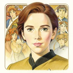 emily blunt, starfleet officer, finely illustrated face, highly detailed, colored pencil, studio ghibli, tankobon, in the style of ilya kuvshinov and krenz cushart and william - adolphe bouguereau and alphonse mucha