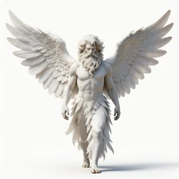 bearded angel with white wings, high detail digital art, full body, standing, isolated on a pure white background, centered, whole figure in frame, sharp focus, studio lighting