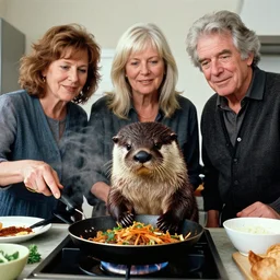 an otter cooking food, award winning photography, high detail, photography by annie leibovitz, ansel adams, mary ellen mark
