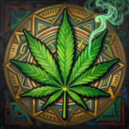 Marijuana profile picture by Sachin Teng, symetrical, Organic Painting ,  Leaf Green, adidas, Green smoke, Impressive, Award Winning, Warm, Good Vibes, Positive, geometric shapes, energetic, intricate background, graffiti, street art:2 by Sachin Teng:4
