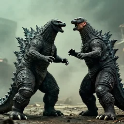 cinematic movie still of walter white about to fight godzilla