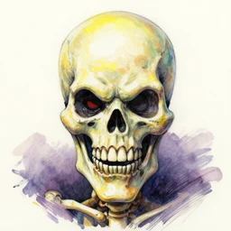macro head shot centered ink colored airbrushed gouache sketch by steve mccurry!!!!!!!! centered symmetrical headshot of crazy maniac skeletor in the style ofj scott campbell