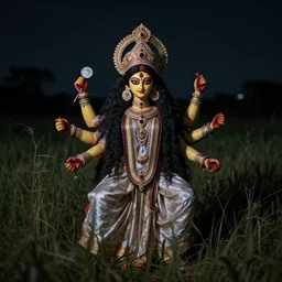 hindu goddess kaali, night, field, unsettling photo.