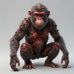 deformed hideous pustule covered monkey, sores, bumps, skin wounds, surface hives, growths, horror, fantasy, highly detailed, by Dan Hillier