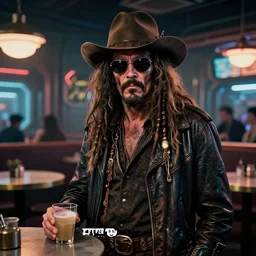 a high quality portrait of Davy Jones in a cyberpunk cyberpunk cyberpunk cafe, realism, 8k, award winning photo