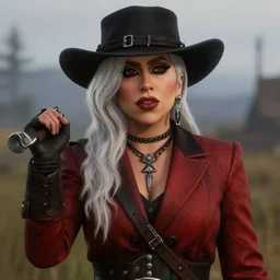 Film still of Lady Gaga, from Red Dead Redemption 2 (2018 video game)