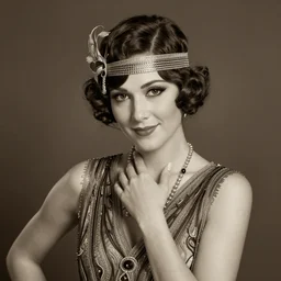 a portrait photo of a 1 9 2 0 s cute young woman with a slight smile in a flapper dress, atmospheric lighting, painted, sepia, intricate, ultra detailed by leesha hannigan, thierry doizon, kai carpenter, well composed, best on artstation, cgsociety, epic, stunning, gorgeous, intricate detail, wow, masterpiece