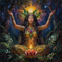 mother nature ayahuasca spirit, painting by aaron brooks in the style of cosmic christ by alex grey