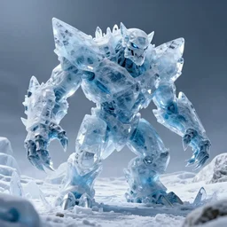 ice golem, d & d monster, powerful, angular build, ice blocks, in the snow, crystaline, arctic, reflections, dramatic lighting, hyper detailed, donato giancola, bob byerley, thomas kinkade