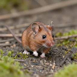 photo of a mouse hiking in the wood