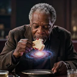 a cinematic still of neil degrasse tyson eating a galaxy, (octane render, nvidia raytracing demo), masterpiece, (monster)