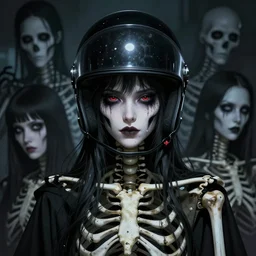 portrait of beautiful undead skeleton girl wearing black helmet | | fine detail!! anime!! realistic shaded lighting!! poster by ilya kuvshinov katsuhiro otomo ghost - in - the - shell, magali villeneuve, artgerm, jeremy lipkin and michael garmash and rob re