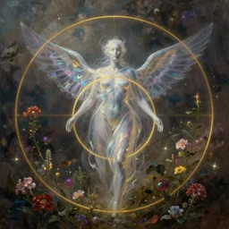 👾👗🛸🌈, phantom, dreary, flowery details, dramatic, fluid, iridescent, golden ratio, artstation, moebius + loish + wlop, hd, oil painting, hyper realistic,