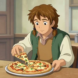 a healthy vegan hobbit ordering pizza in new york in the 1990's