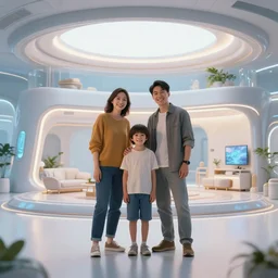 happy family photo in a futuristic house
