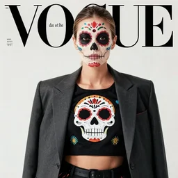 vogue magazine, crop top, blazer, mexican day of the dead, greg rutkowski, john singer sargent, anime, trending on artstation, intricate