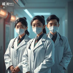 three chinese doctors in white coats, gorgeous atmosphere, full of details, concept art, smooth, by ina wong and wlop ， trending on cgsociety and artstation ， 8 khdr ，