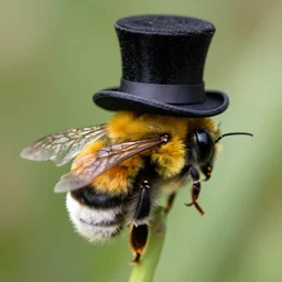 realistic bumblebee wearing a top hat