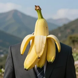 A portrait of a banana wearing a suit, mountain background, Robert William Vonnoh