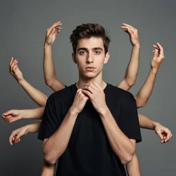 portrait of a young man with multiple arms and hands