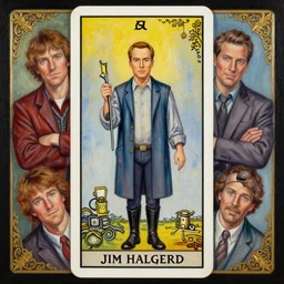 beautiful tarot card of Jim Halpert by dan mumford and carol bak and alex grey, oil on canvas, intricate, symmetrical, portrait, 8k highly professionally detailed, HDR, CGsociety