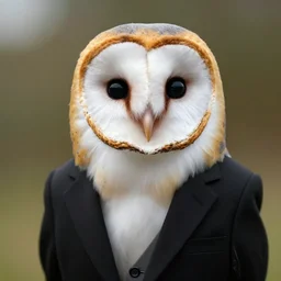 cute barn owl in a black suit, emidio tucci, 8 k, hd, dof, kodak film, volumetric lighting, subsurface scattering, photorealistic, octane render, details