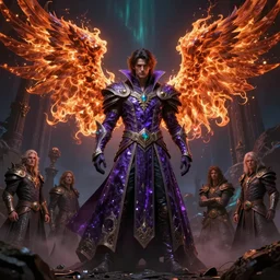 fantasy character portrait, amethyst longcoat male warlock with burning angel wings, ultra realistic, wide angle, intricate details, aurora artifacts, highly detailed by peter mohrbacher, hajime sorayama, wayne barlowe, boris vallejo, aaron horkey, gaston bussiere, craig mullins