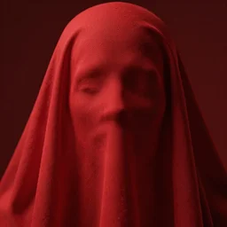 abstract cloth covering a face loosely, sad, highly detailed, modern, digital art, red color, unreal engine, photorealism, cinematic lighting, 8k photorealistic, dramatic, trending on artstation, by Greg Rutkowski