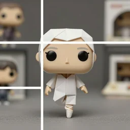 beautiful three point perspective film still of funko pop origami character study in holly herndon meets merce cunningham, extreme closeup portrait in style of frontiers in miniature porcelain photography fashion architectural art studio edition, miniature ballerina figurine, pointe pose, tilt shift background, soft lighting, kodak portra 4 0 0, 8 k, macro, cinematic style by emmanuel lubezki