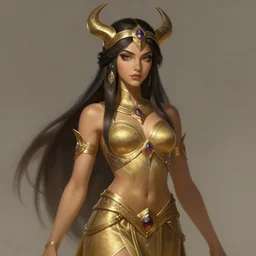 a highly detailed illustration of tanned goddess ereshkigal, intricate, elegant, highly detailed, centered, digital painting, artstation, concept art, smooth, sharp focus, league of legends concept art, wlop