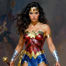 a stunning portrait of wonder woman, fantasy art by Frank Frazetta and Boris Vallejo, highly detailed, trending on artstationhq