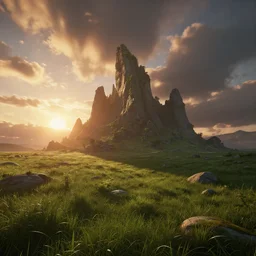 iggdrassil on grassland, sunset, very wide view, atmospheric, dnd, epic composition, cinematic, unreal engine, artstation