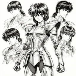 anime woman in armor, pen and ink, intricate line drawings, by craig mullins, ruan jia, kentaro miura, greg rutkowski, loundraw