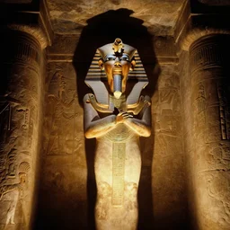 photograph of an ancient egyptian statue of gumby inside an ancient tomb, kodachrome, ominous