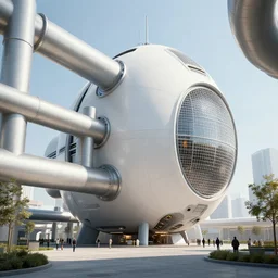 a bulbous zaha hadid space-station city street with massive piping inspired by a nuclear reactor submarine and maschinen krieger, ilm, beeple, star citizen halo, mass effect, starship troopers, elysium, iron smelting pits, high tech industrial, warm saturated colours