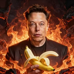elon musk, demon, demon king, fire, lava, banana