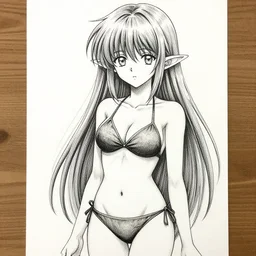 portrait of anime elf girl wearing swimsuit, pen and ink, intricate line drawings, by craig mullins, ruan jia, kentaro miura, greg rutkowski, loundraw