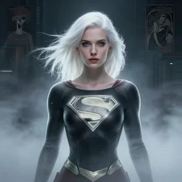 beautiful portrait of anne curtis smith as a superhero, white hair, elegant, smooth, sharp focus, concept art by guweiz and jeremy mann and alphonse mucha, ominous, darksynth, illuminated lines, outrun, vaporware, octopath traveler, unreal engine highly rendered, volumetric fog, misty, ethereal, 8 k