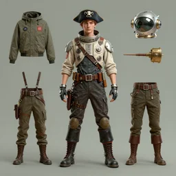 action pose page layout ( ( ( ( ( 2 0 5 0 s retro future boy old super scientest in space pirate mechanics costume full portrait. muted colors. ) ) ) ) ) by jean - baptiste monge!!!!!!!!!!!!!!!!!!!!!!!!!!!!!!