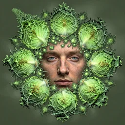 an intricate assymetric mandelbrot fractal of john olivers face and cabbages