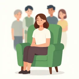 a woman with brown hair sitting in a green armchair. clean cel shaded vector art. shutterstock. behance hd by lois van baarle, artgerm, helen huang, by makoto shinkai and ilya kuvshinov, rossdraws, illustration, art by ilya kuvshinov
