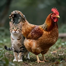 hybrid of a cat and a chicken, wild species photography, award-winning, cinematic, epic