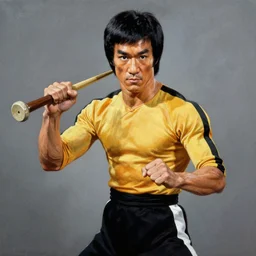 Bosch painting of Bruce Lee being a monk holding nunchucks